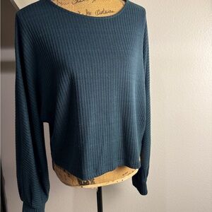 SHEIN Ribbed Long-Sleeve Top in Teal Blue